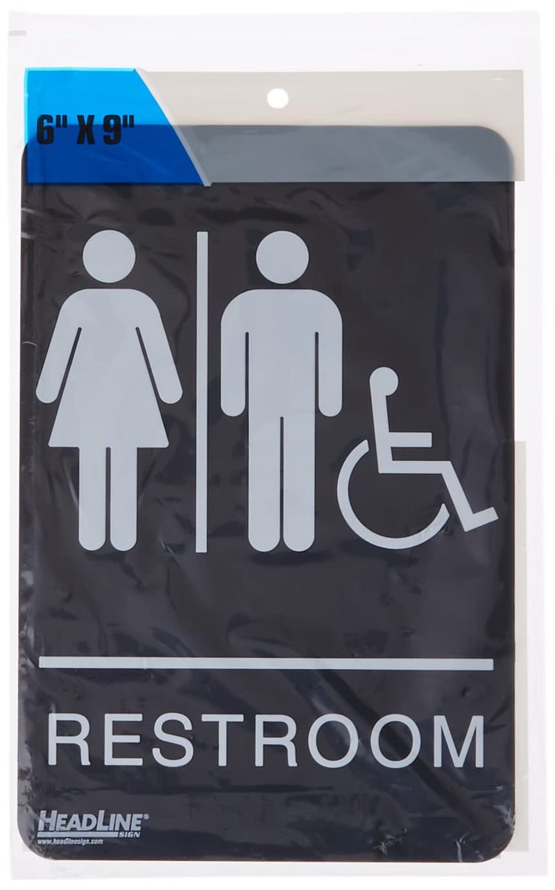 Headline Sign 9007 ADA Wheelchair Accessible Restroom Sign with Grade 2 Braille and Tactile Graphics, 6 Inches by 9 Inches, Black/White, Made in USA - Image 2